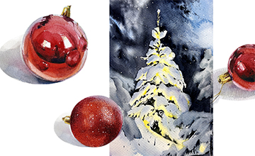 Акварель под ёлкой