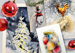 Акварель под ёлкой