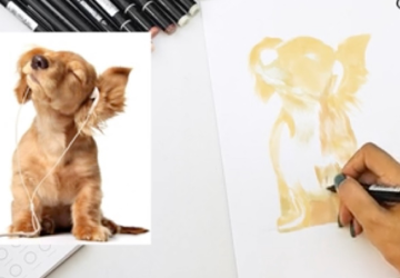 Щенок в наушниках. Подмалевок.