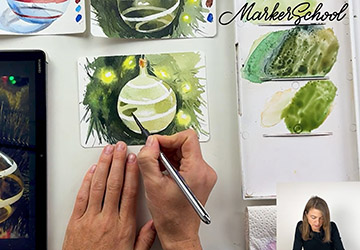 Стекло в акварели. Прозрачный шар на тёмном фоне