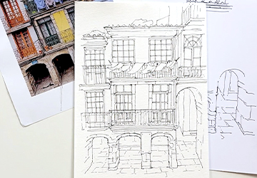 Балкон в Порту. Линейный рисунок