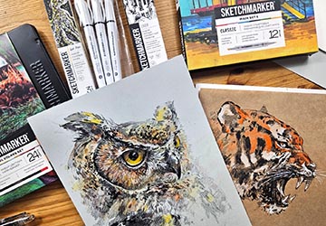 Материалы и инструменты (тушь, перо, лайнер, чернила, карандаш)