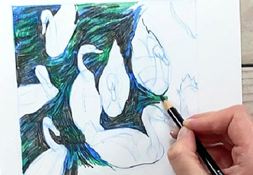 Лебеди. Рисуем воду