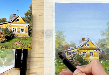 Портрет жёлтой деревянной дачи. Небо и уточнение характера "главных героев"