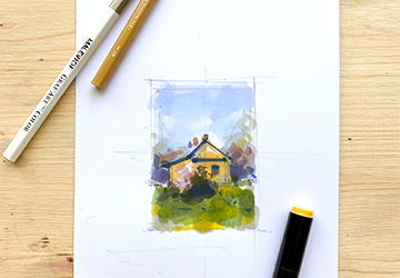 Портрет жёлтой деревянной дачи. Эскиз