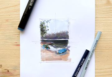 Пасмурное лесное озеро. Эскиз