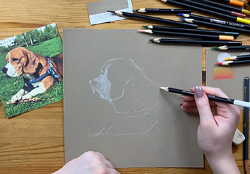 Щенок на тонированной бумаге. Силуэт