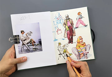 Быстрые скетчи: идущая девушка и мужчина с газетой