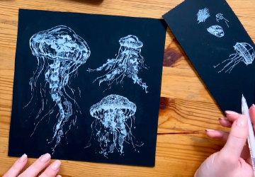 Медуза на чёрной бумаге. Белый слой и объём