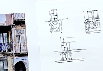 Балкон в Порту. Как рисовать многослойность?