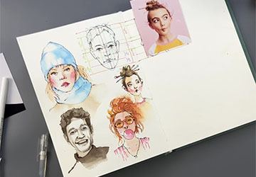 Мужчина (гризайль) и девочка с кисточками 