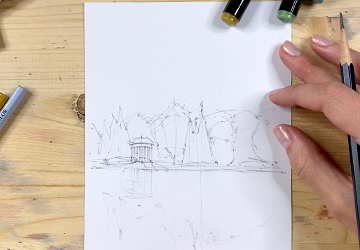 Отражения осеннего парка. Линейный рисунок