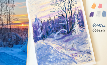 Зимний пейзаж масляной пастелью