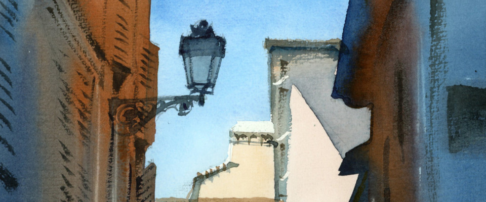 Итальянская улочка акварелью 