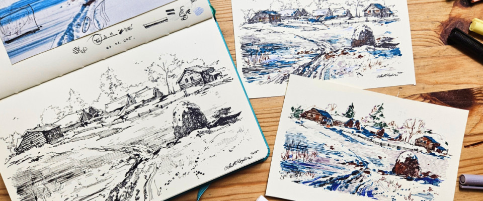 ЗИМНИЙ ПЕЙЗАЖ (графика)