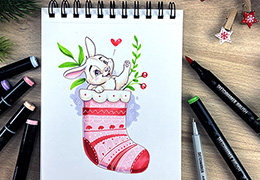 Символ 2023 года. Рисуем новогоднего кролика. 